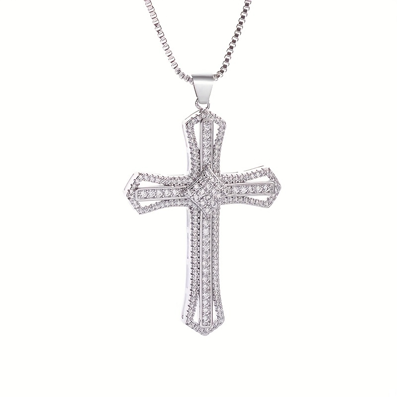 Men's Ice Crystal Inlaid Zircon Cross Necklace