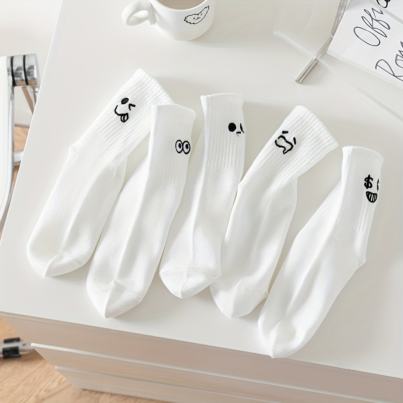 5-Pack Women's Cute expression crewsocks - Funny Faces (joyful, Dollar Signs, Surprise) - Everyday & Themed Outfits - Soft Everyday Casual Socks - Gift Idea for s & Women