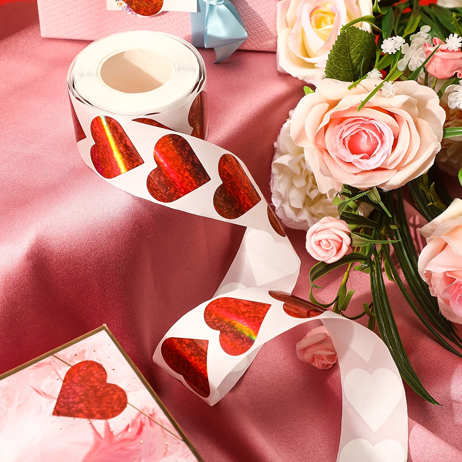 Valentine's Day Glitter Heart Stickers Roll - Self-adhesive Love