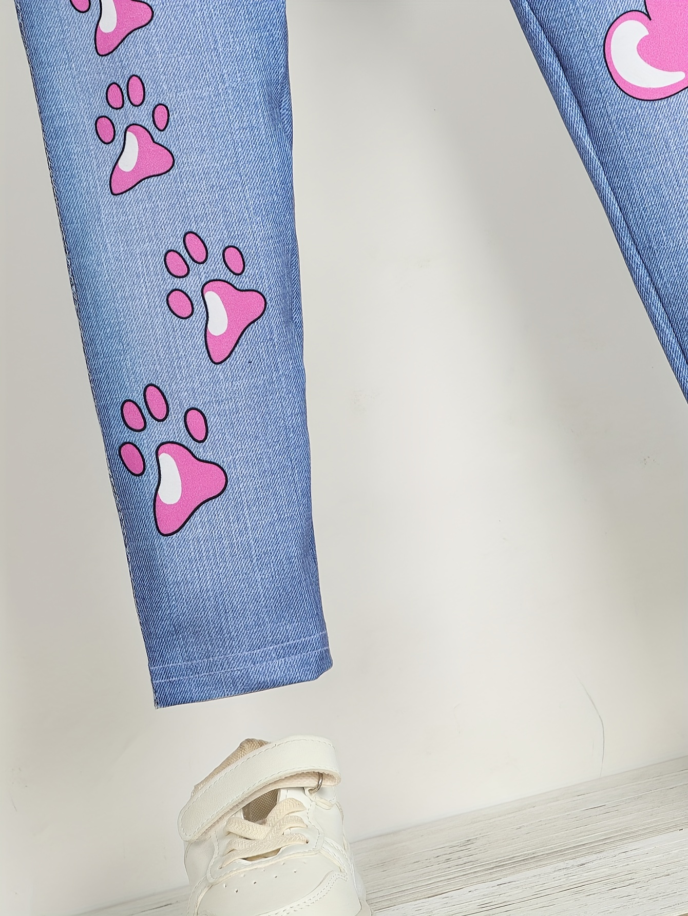 Kitten Heart Print Fashion Girls' Imitation Denim 3d Print - Temu