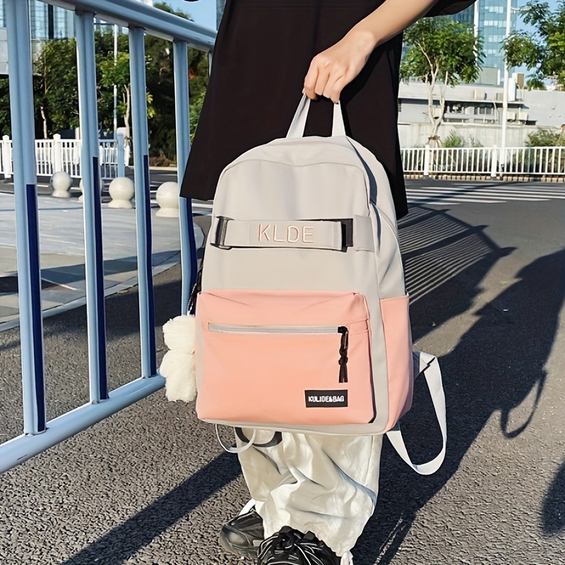 Letter Embroidery Backpack Preppy Colorblock School Bag All Match
