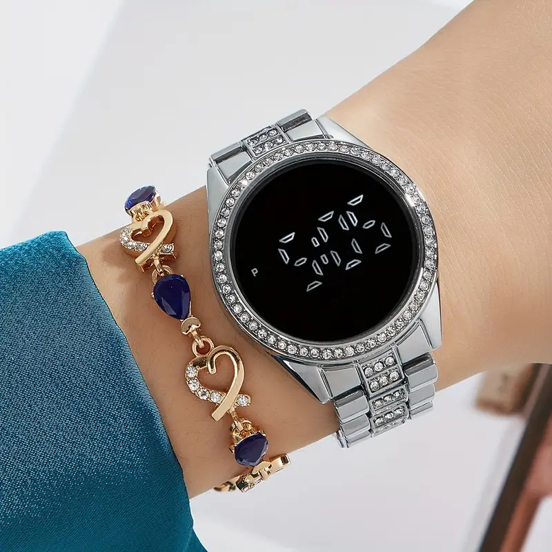 2pcs/set Damen Uhr Luxus Strass LED Elektronische Digitaluhr