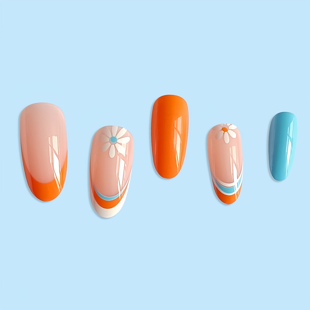 Glossy Almond Press On Nails French Tip False Nails