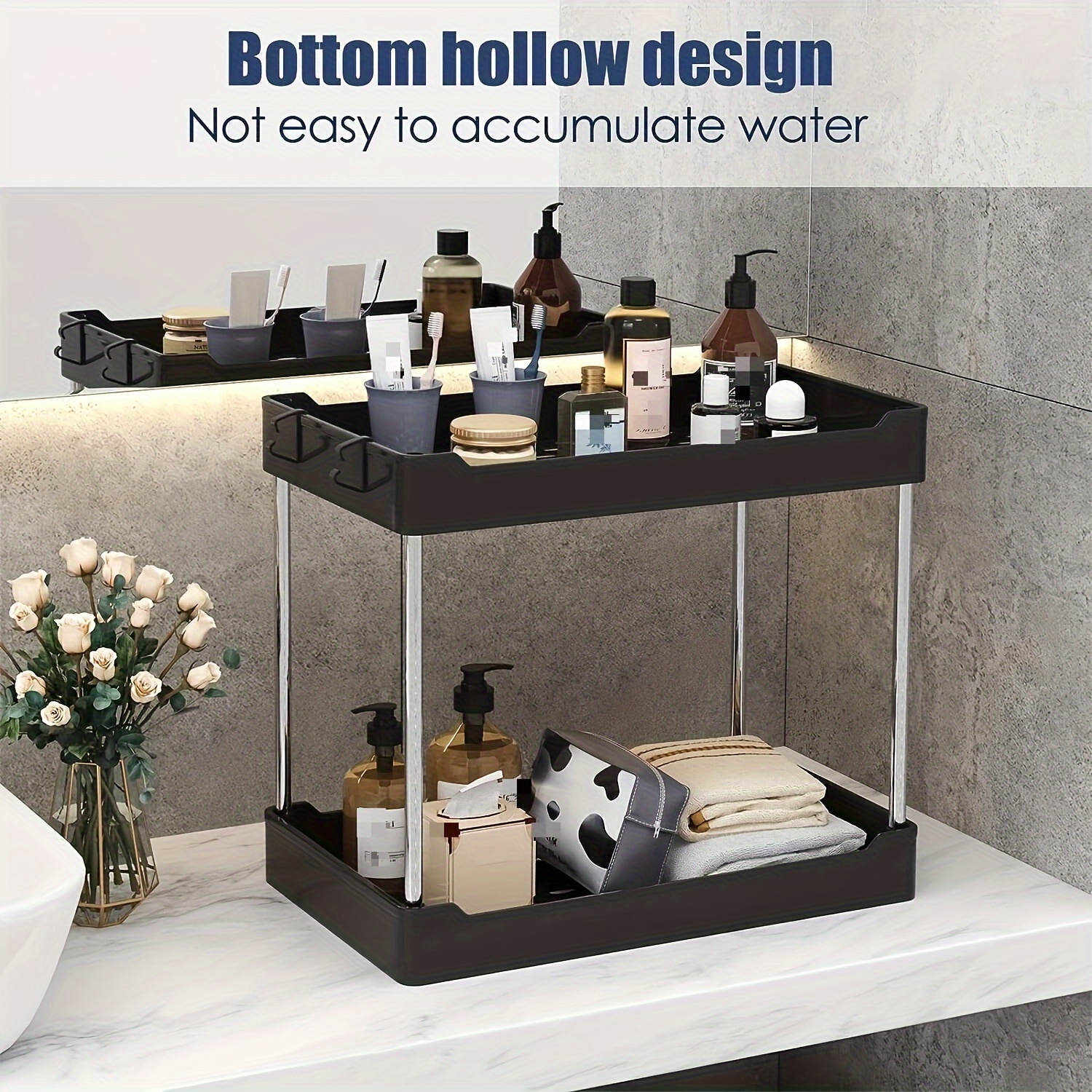 2-tier Under Sink Plastic Seasoning Drawer Storage Rack, Bathroom