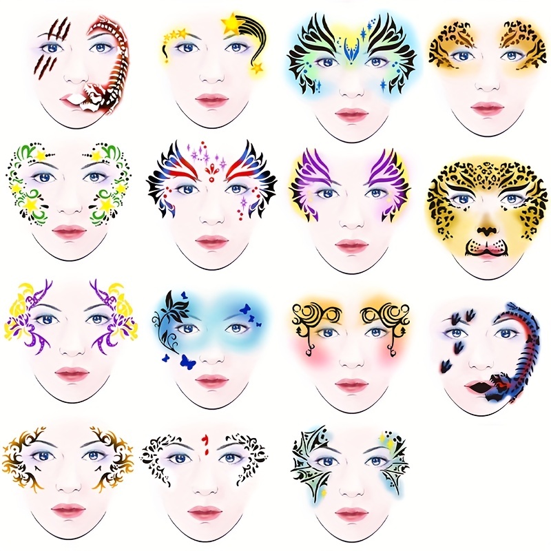 24pcs Face Paint Stencils Makeup Painting Templates Pierced Face