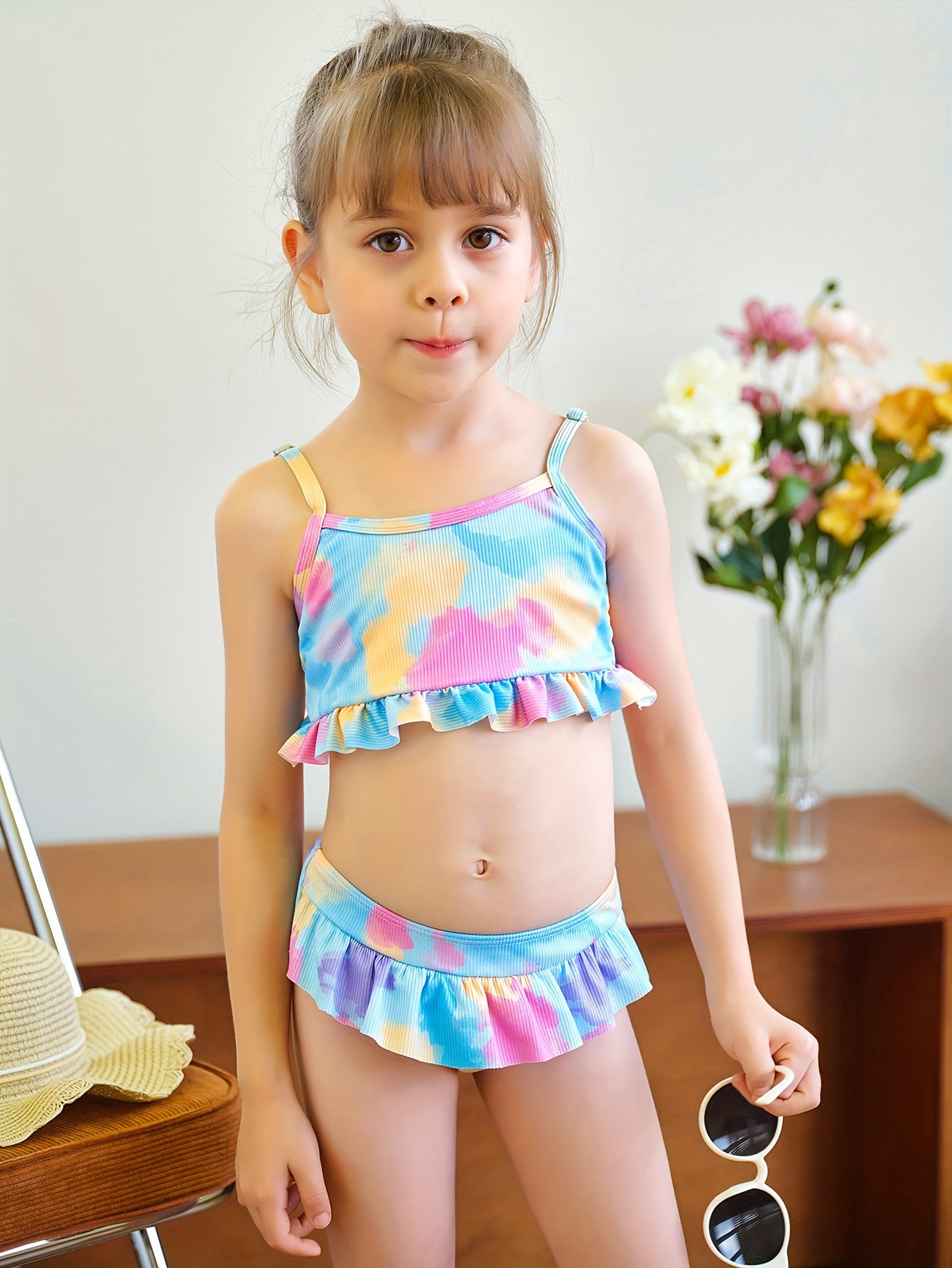 Baby Girls Swimsuit One-piece Plaid Swimwear Beach Bikini Leopard