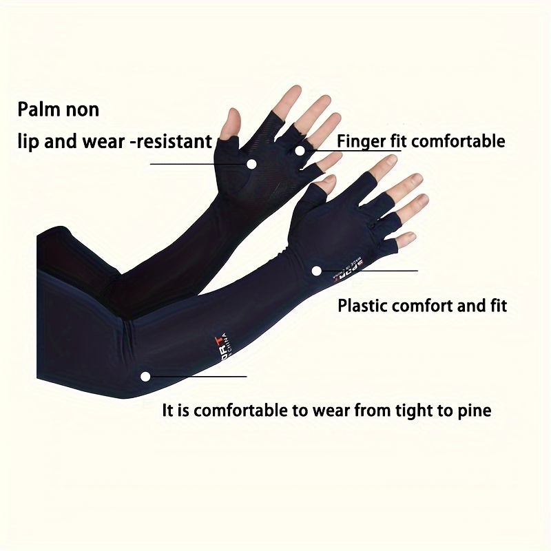 Casual Black 1 Pair 1pair Gloves, Men's Summer Ice Sunscreen Arm Sleeves Outdoor UV Protection Driving Half Finger Gloves,Casual,Temu