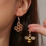 Bee & Honeycomb Decor Mismatched Drop Earrings, Fashion Jewelry For Women Girls Daughter, Ideal choice for Gifts