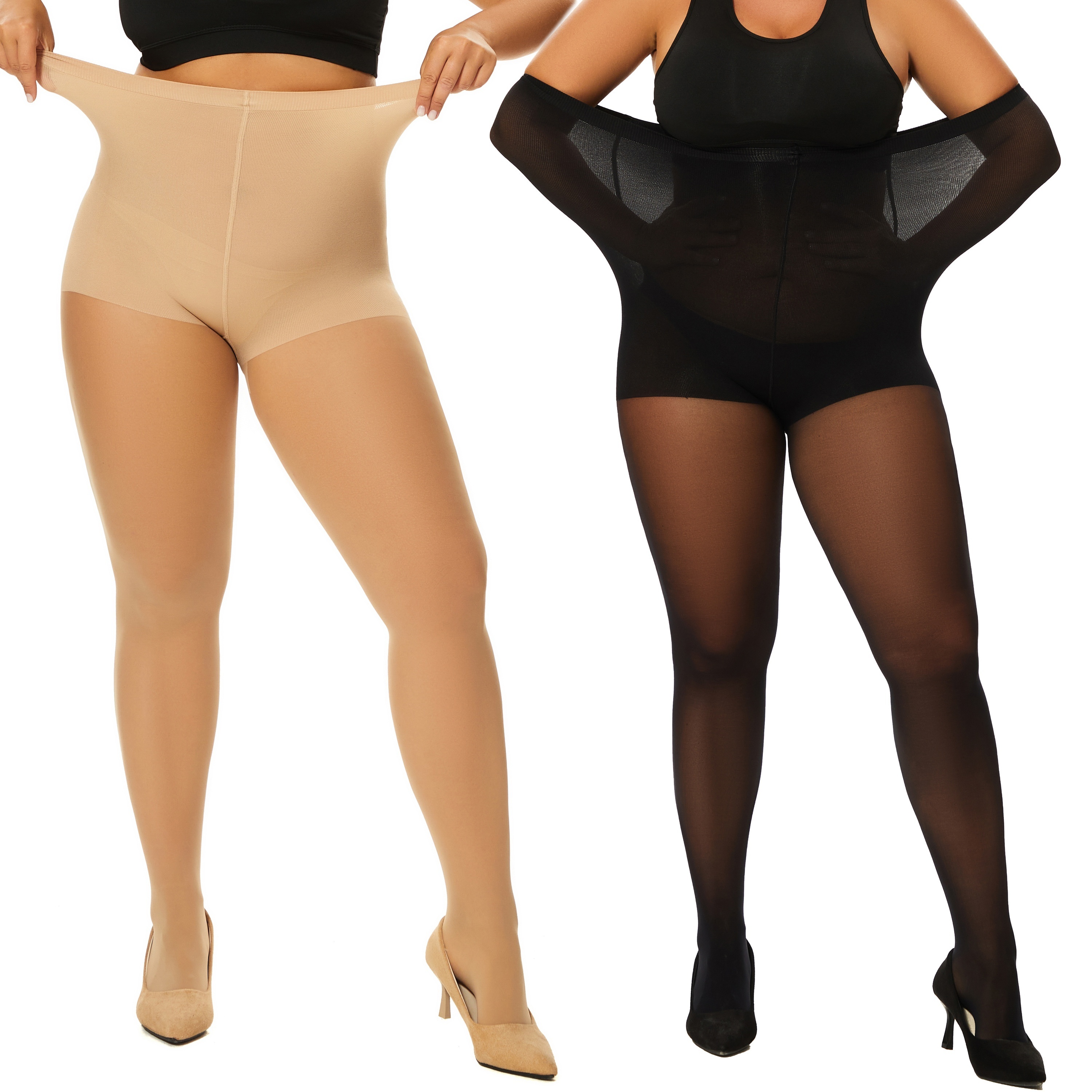 Plus Size Stockings Women's Plus Plain Colorblock Semi Sheer - Temu
