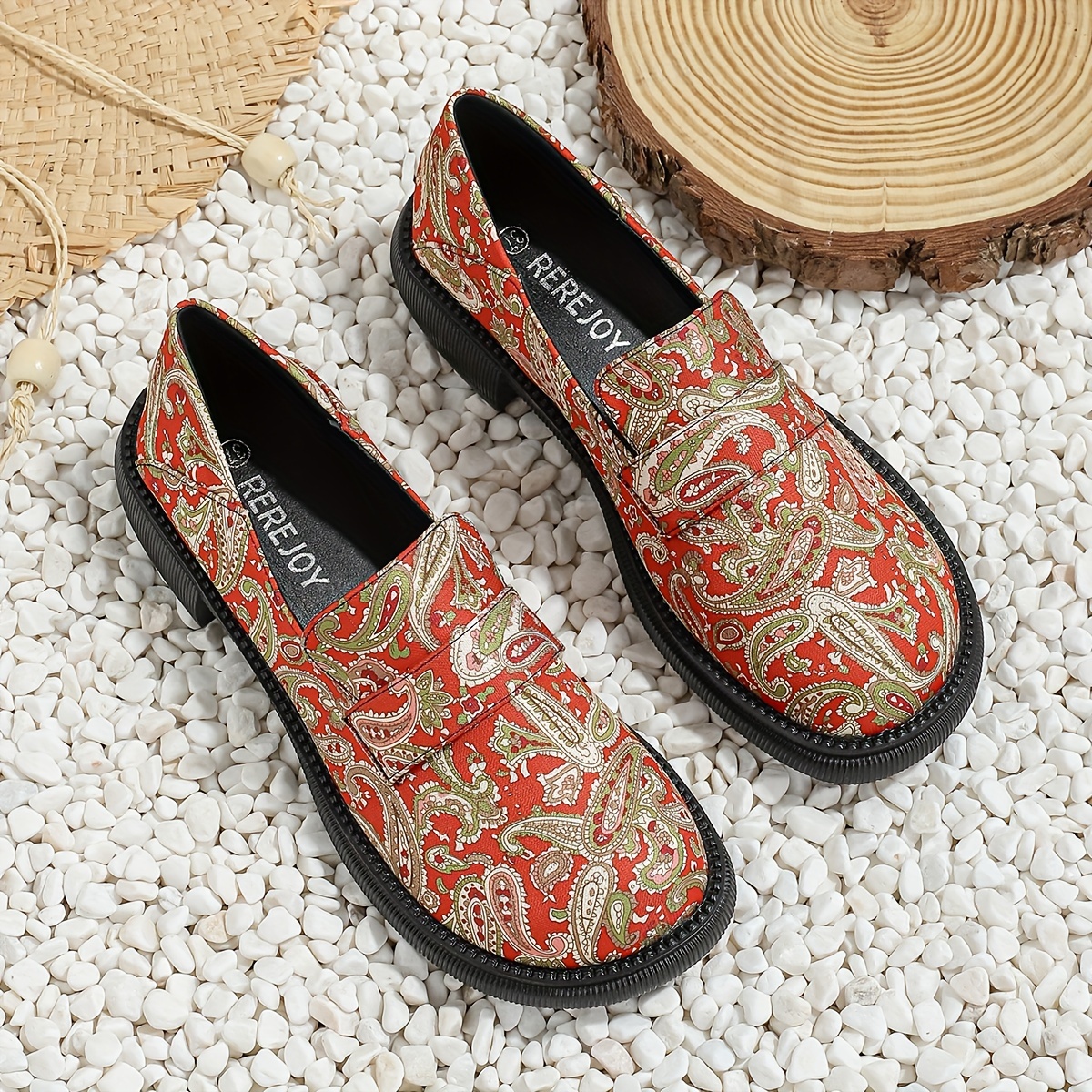 Women's Paisley Pattern Loafers, Soft Sole Platform Casual Slip On Shoes,  Versatile Round Toe Shoes