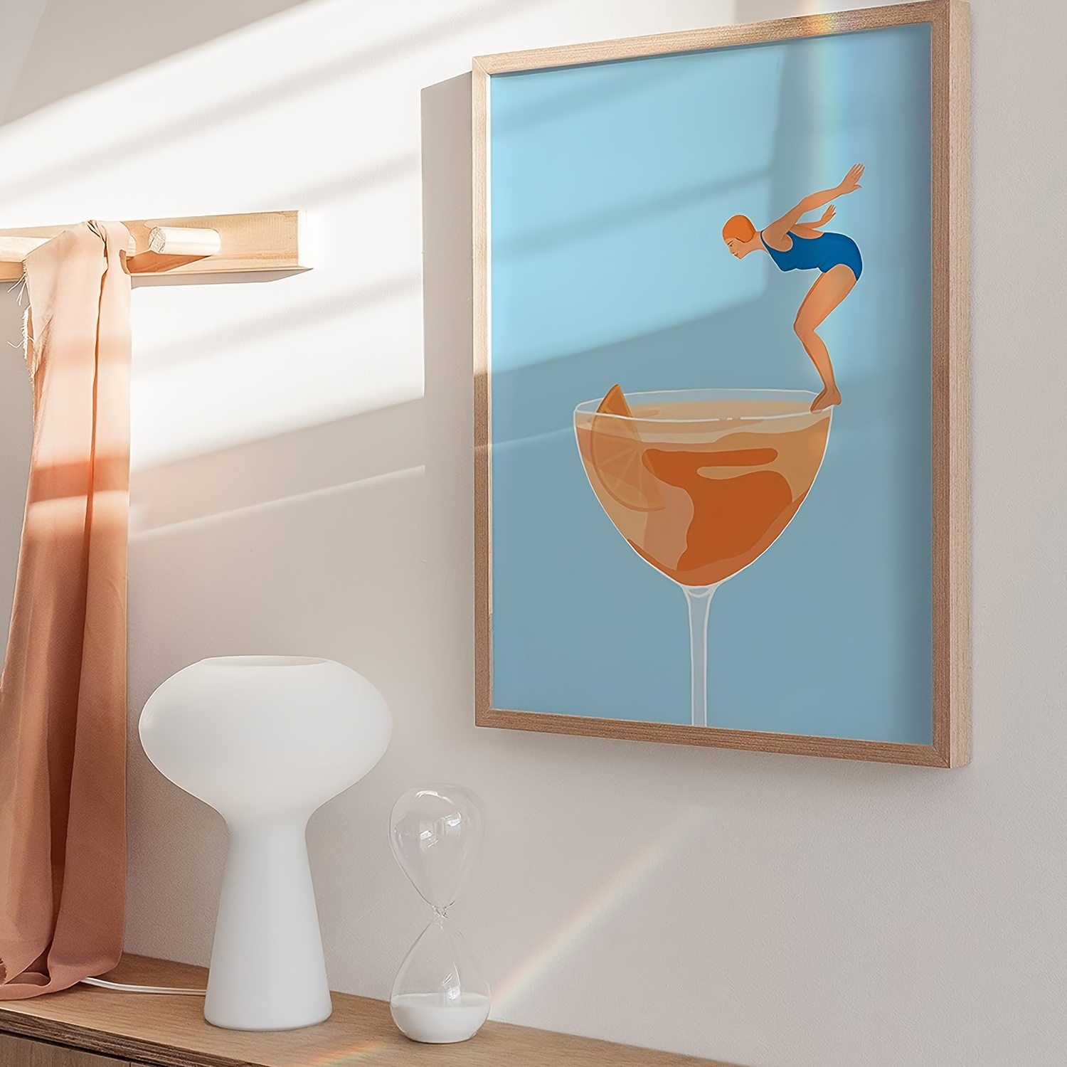 Aperol Spritz Cocktail Art Print, Affiche de cuisine colorée rétro