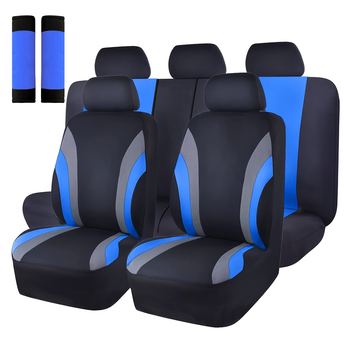 TEMU Housse de siège auto couleur unie taille universelle. 11 pièces : 2 housses de siège + 1 housse de de siège arrière + 1 housse de coussin de
