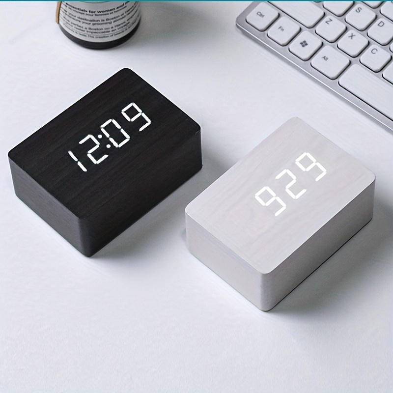 Wooden Digital Alarm Clock With 3 Adjustable Alarms And Led Display