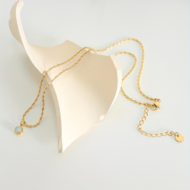 Opal Round Beads Titanium Steel Chain Necklace for Women Men