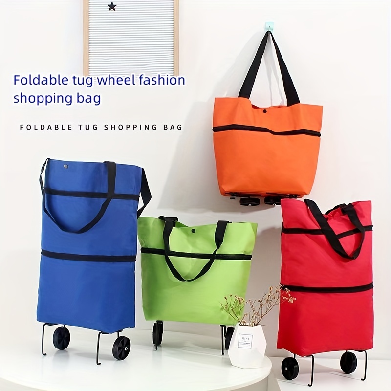 Shopping Trolley Bag, Reusable Portable Collapsible Shopping Bags, Foldable Shopping Cart with Wheels Grocery Bag Extra Large Utility Tote Bag for