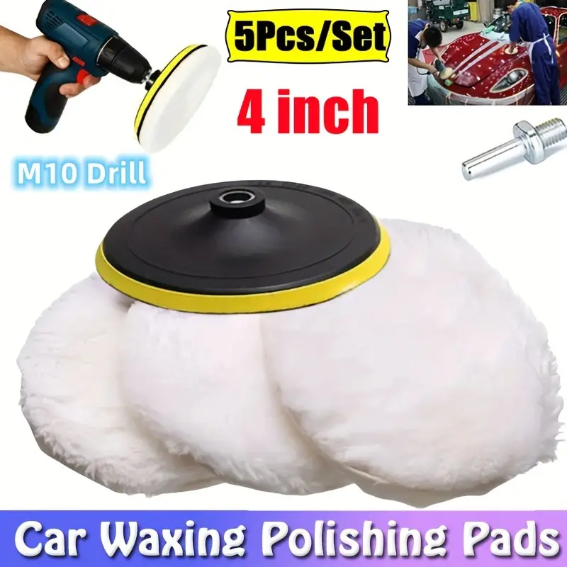 5pcs/Set 4 Inch Car Polishing Waxing Buffing Wheel Pad Car Polisher Kit For  Auto M10/M14 Drill Connector Car Paint Care Car-styling