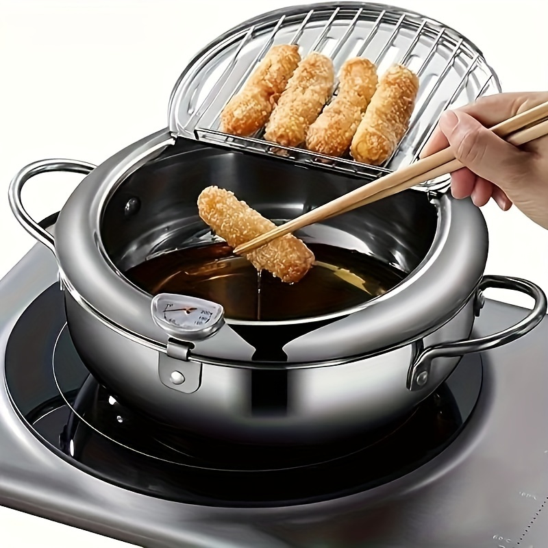 1pc, Deep Fryer, Stainless Steel With Temperature Control And Lid, Japanese  Style, No Coating Fryer, Compatible With Gas Stove, Electric Magnetic  Stove, Electric Stove And More - - Temu
