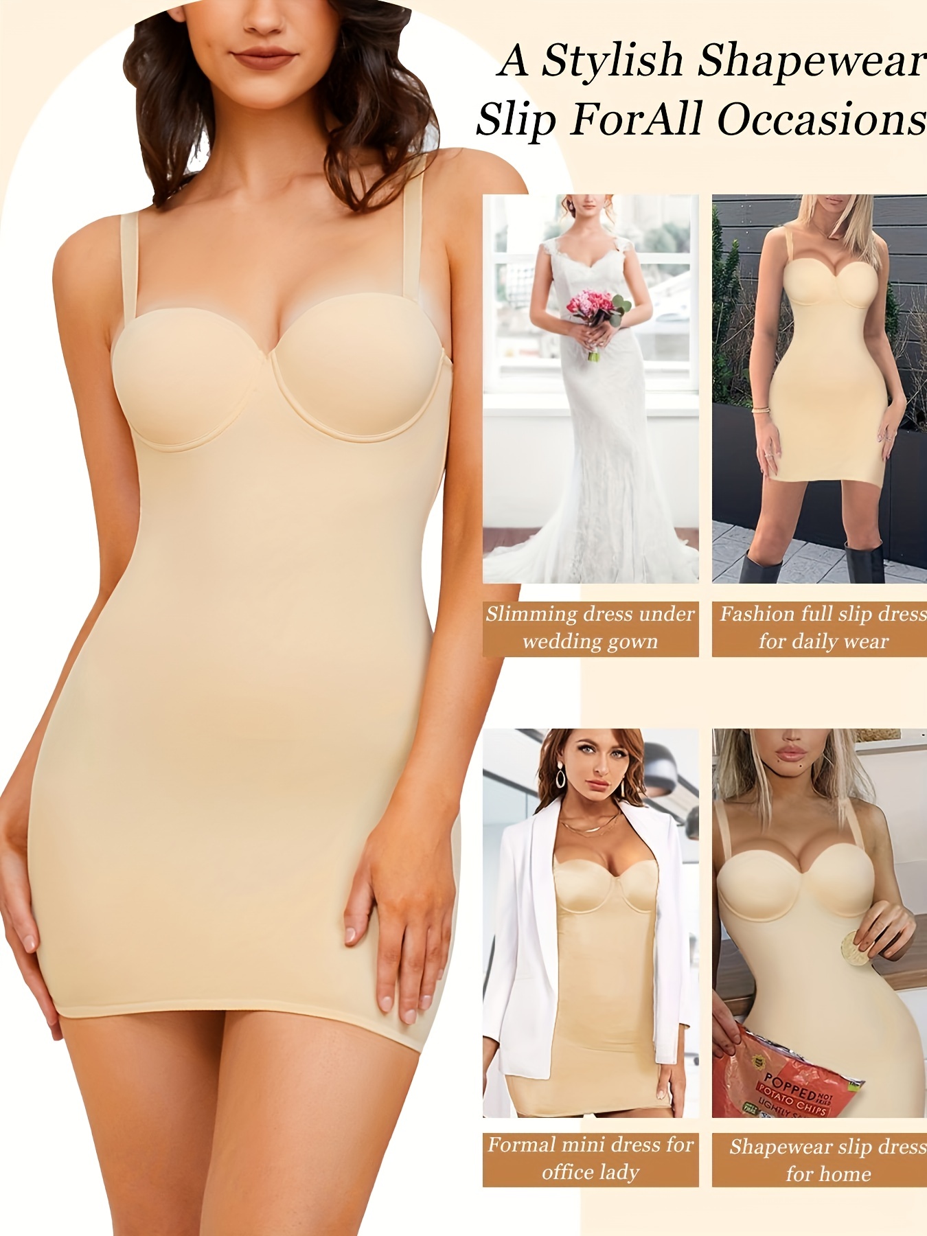 Bodycon Shaper Dress, Sling Smooth Tummy Control Dress, Women's Clothing