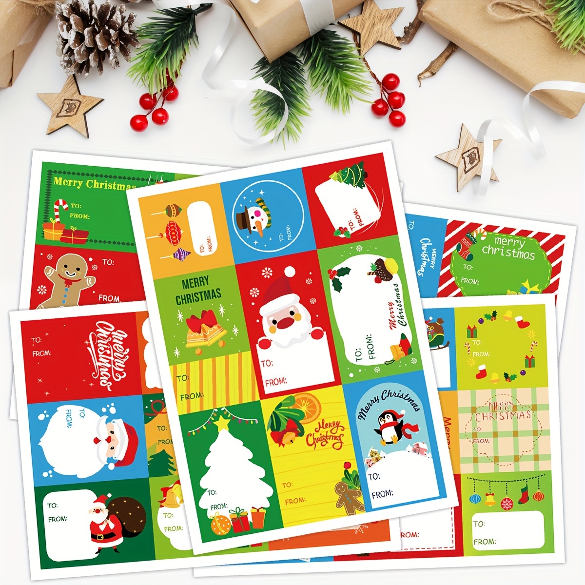 300Pcs Christmas Present Tags Stickers, Self-Adhesive Christmas Tags for