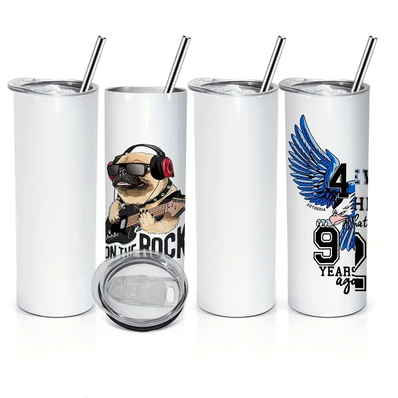 4pcs Sublimation Blanks Skinny Tumblers White 20 OZ Straight Stainless  Steel Tumbler With Metal Straw For Mug Tumbler Heat Press