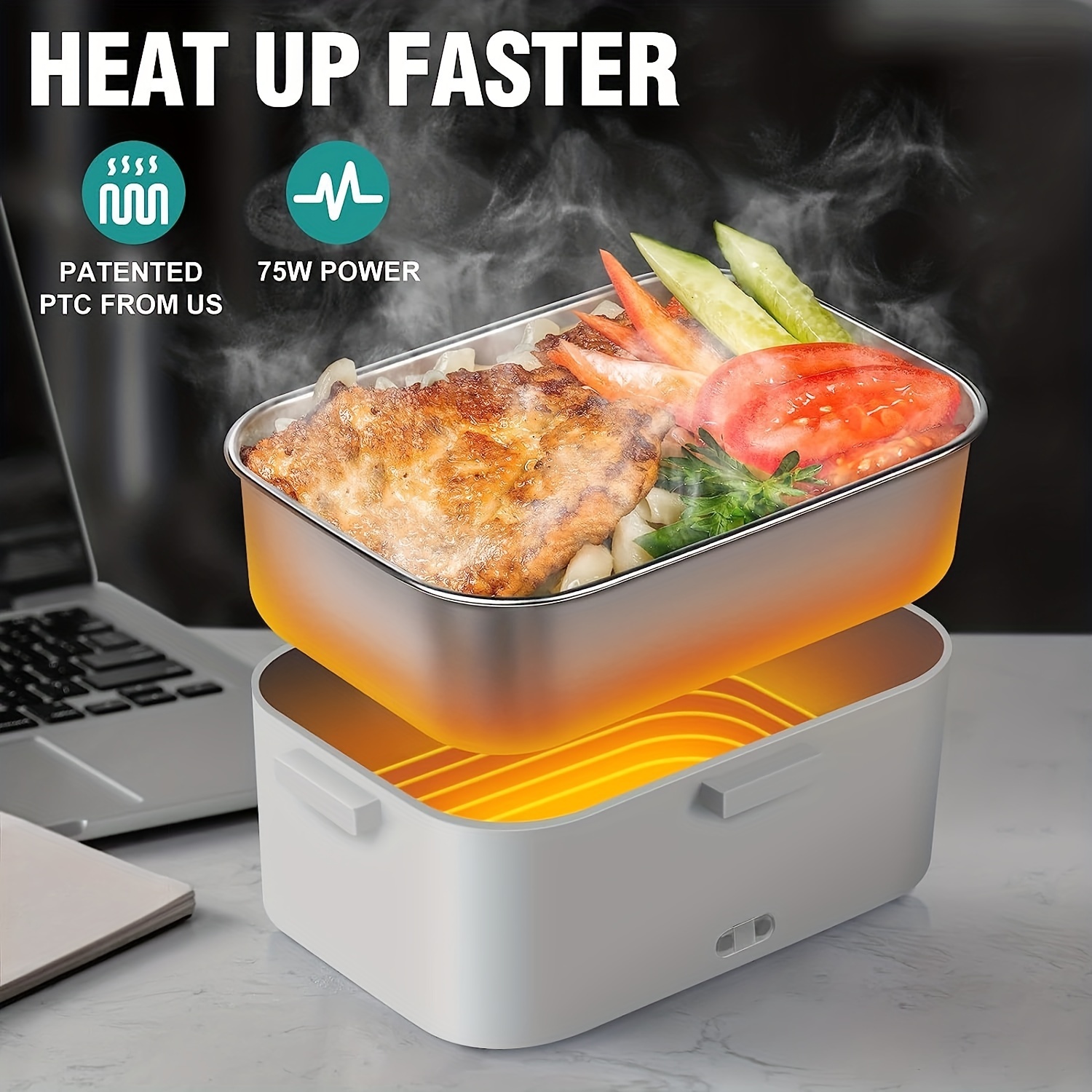 12/24/110V Hot Bento 1.8L Self Heated Lunch Box and Food Warmer 2 in1 US  Plug