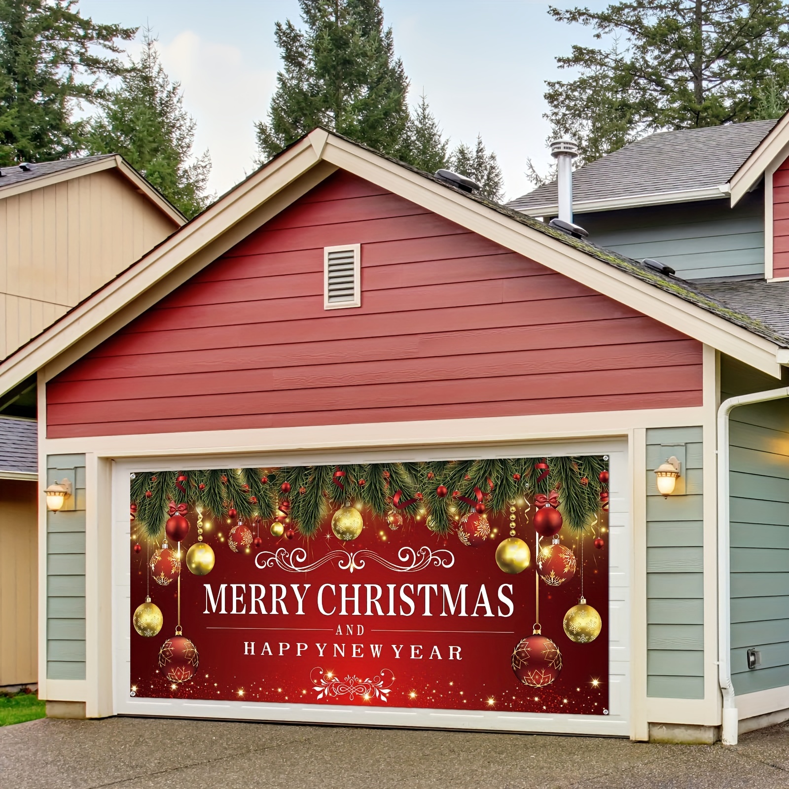 Christmas Garage Door Banner Cover With Grommets, Red Christmas ...