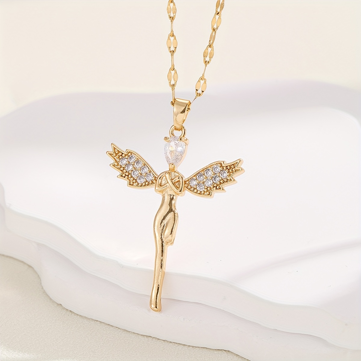 Vintage Funky Punk Cartoon Angel Wings Goddess Pendant Necklace Jewelry  Accessories Gifts For Men Women