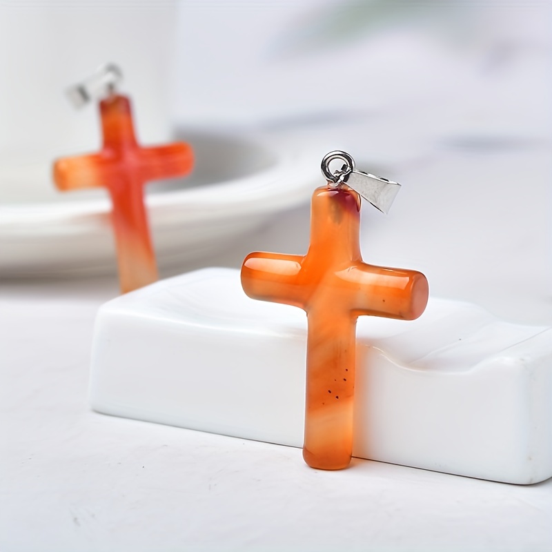 Natural Mixed Crystal Cross Necklace Pendant