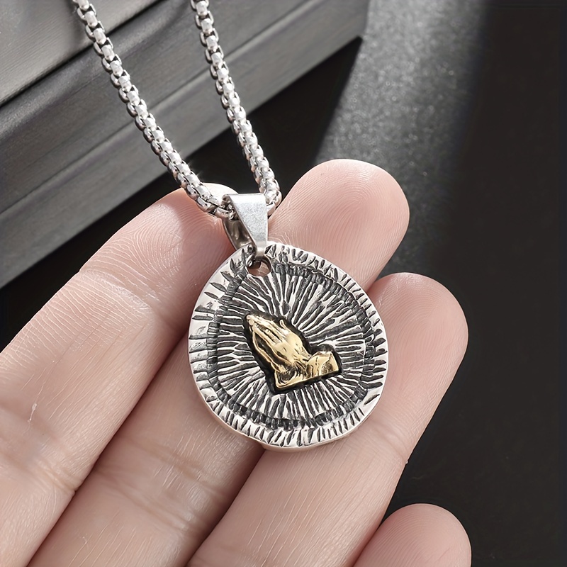 1pc Classic Fashion Badge Engraved Praying Hands Pendant Necklace For Men  Women Amulet Jewelry Wholesale - Jewelry & Accessories - Temu Austria