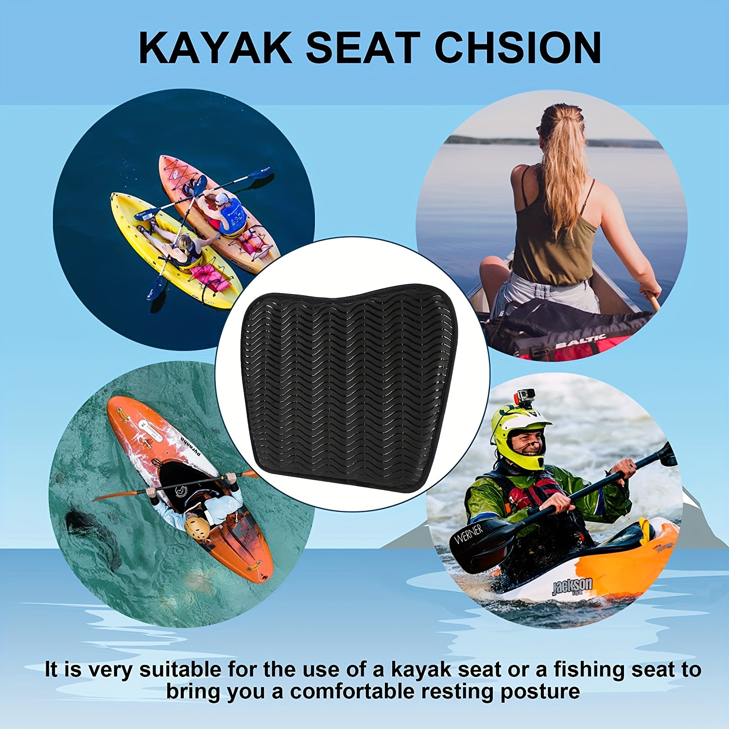 Anti Slip Kayak Seat Cushion, Waterproof Kayak Gel Seat Pad Cushions with U  Shape,Boat Canoe Inflatable Thicken Seat Cushions Kayak Accessories for