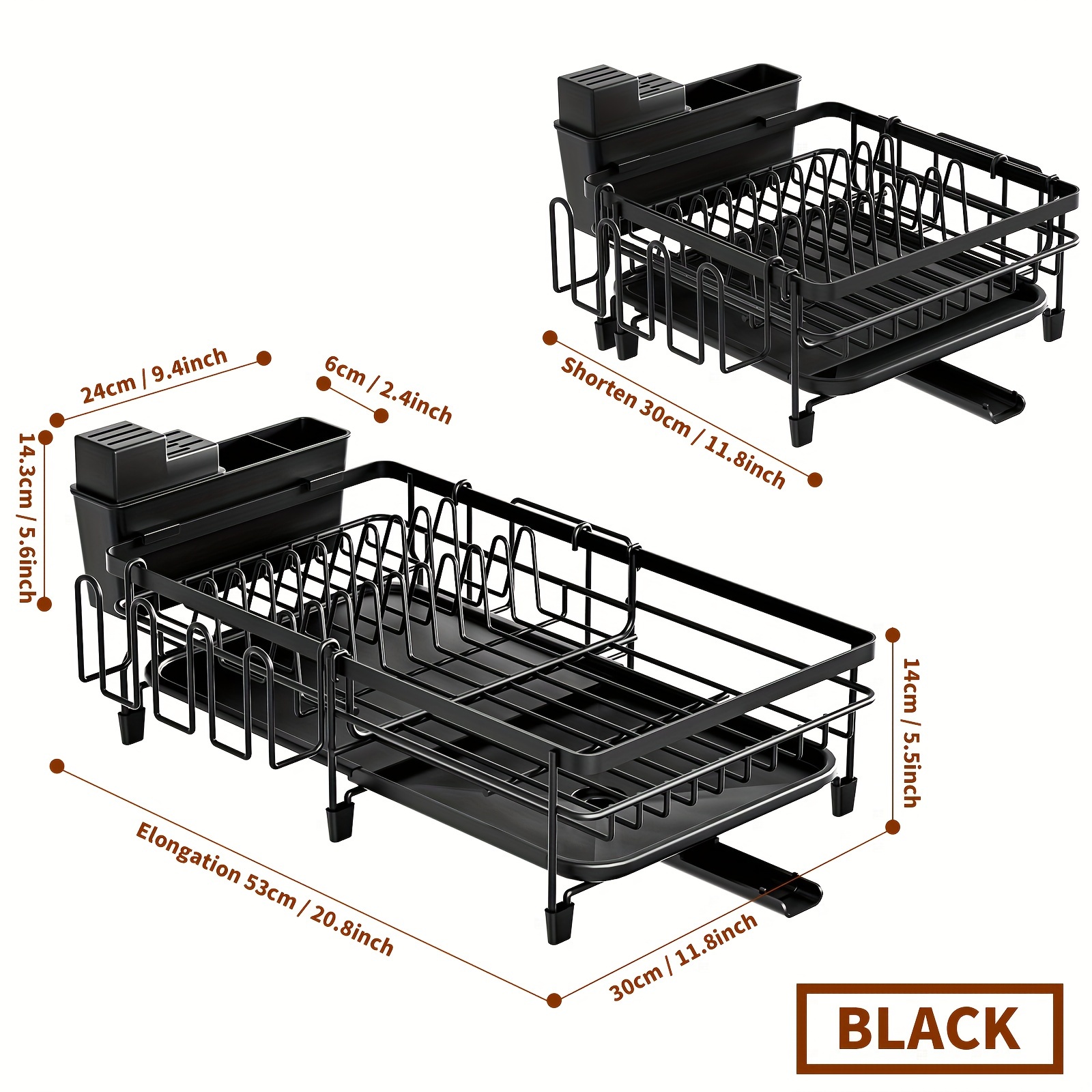 Sabatier Expandable Stainless Steel Dish Rack, 30-Inch, Black