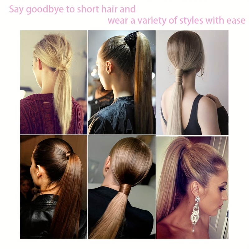 12 Cm Long Straight Ponytail Extensions With Magic Paste Synthetic Fiber
