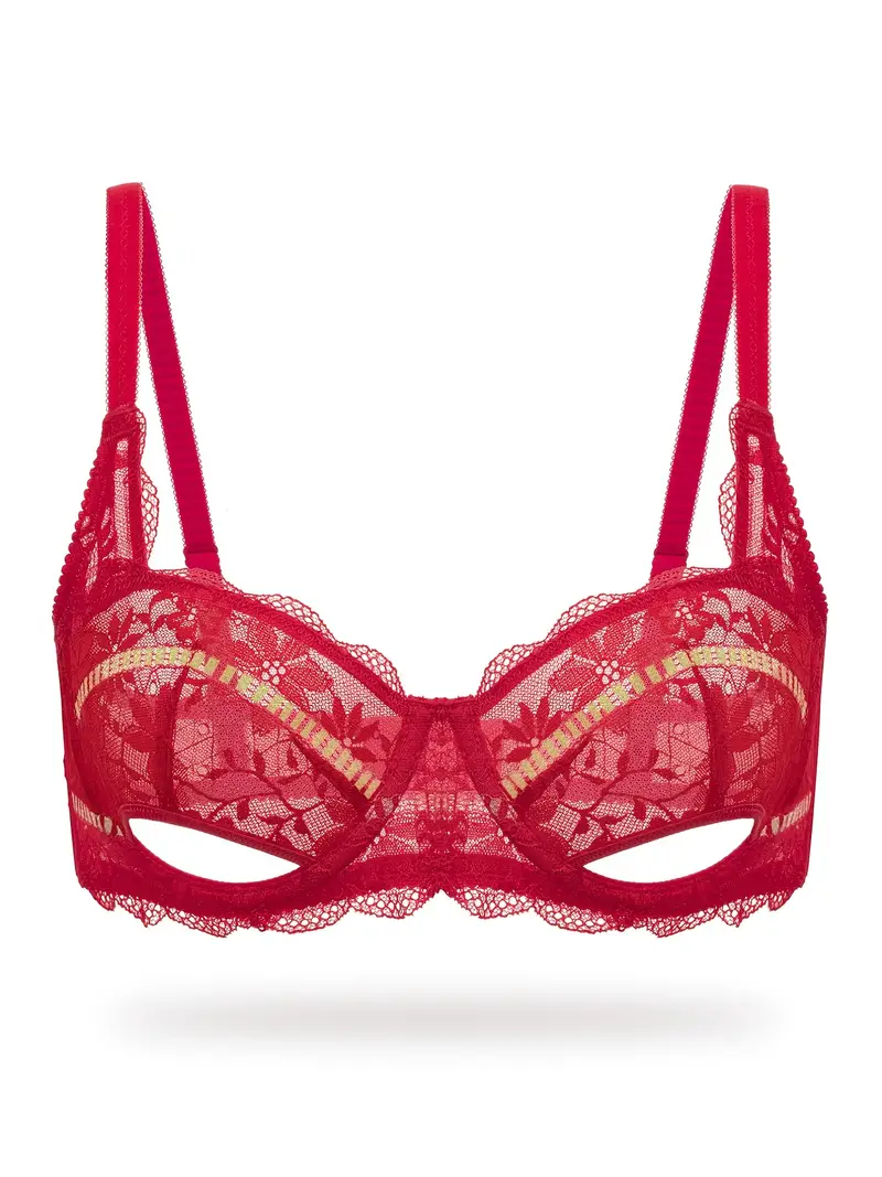 Bras Womens Unlined Underwire Bra with Lace Embroidery Red