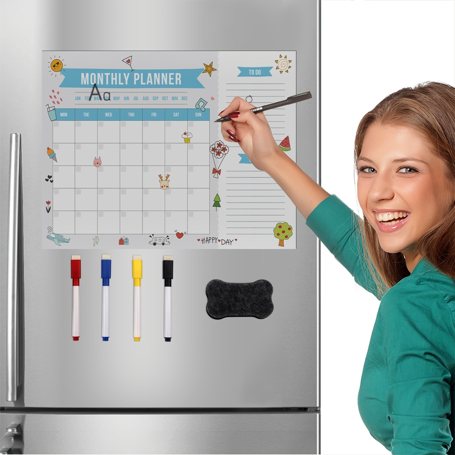 Planificateur mensuel personnalisé de réfrigérateur calendrier de tableau  blanc magnétique organisateur familial -  France