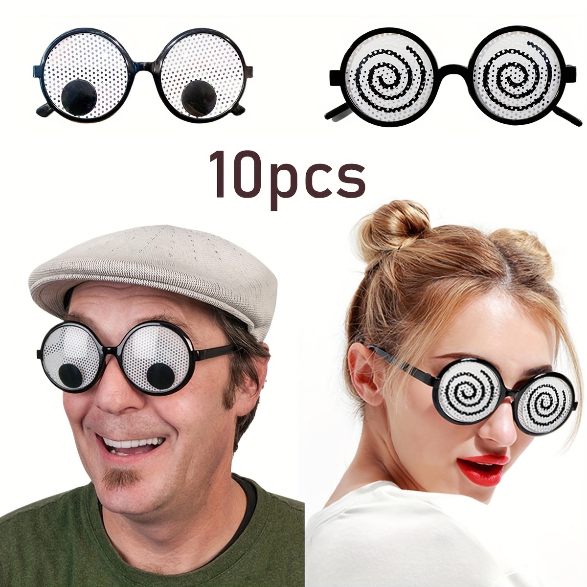 Googly Eyes Glasses - Plastic Round Giant Eye Glasses Party Favors, Fun Party Toys, Funny Shaking Practical Jokes - 6 pk, Adult Unisex, Black