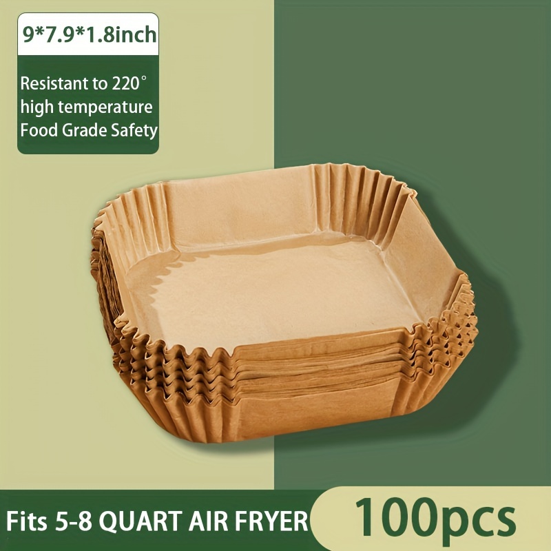 Air Fryer Disposable Paper Liner, 100Pcs 8 Inch Square Air Fryer Paper Fits  5-8 Qt Basket, Bleach Free Food Grade Parchment Paper Liners for Air Fryer
