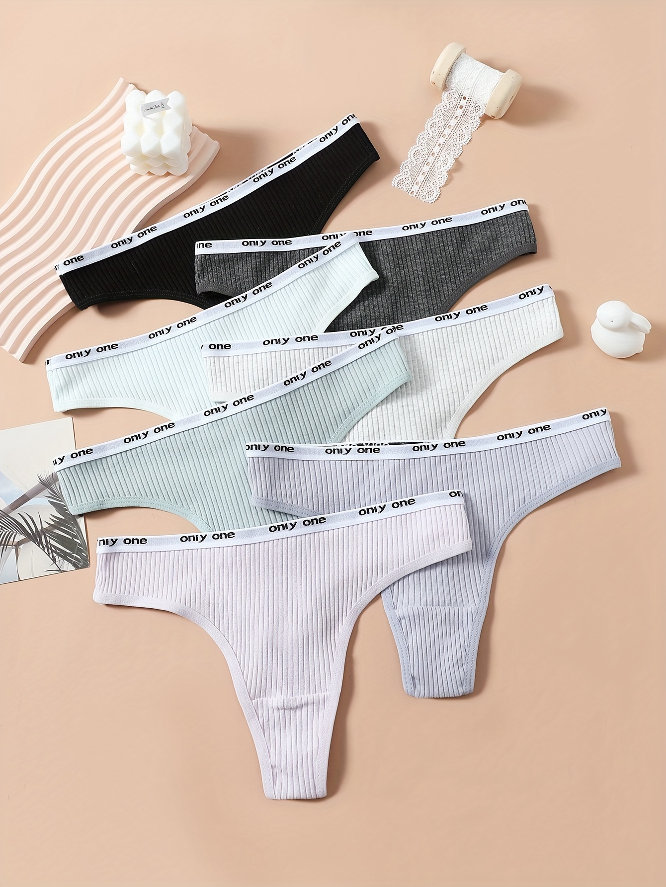Letter Tape Ribbed Thong Panties Comfort Breathable Elastic - Temu