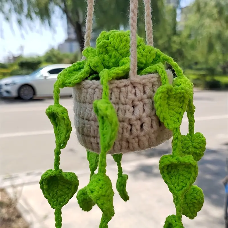 Hanging Plant Car Cute Car Plant Accessories Knitted Plant - Temu