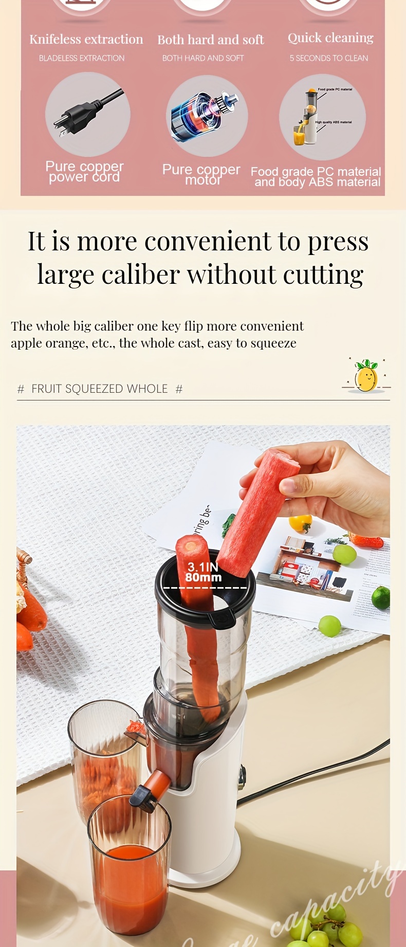 Slow Electric Juicer Machine, 90Mm Large-Caliber Slag Juice