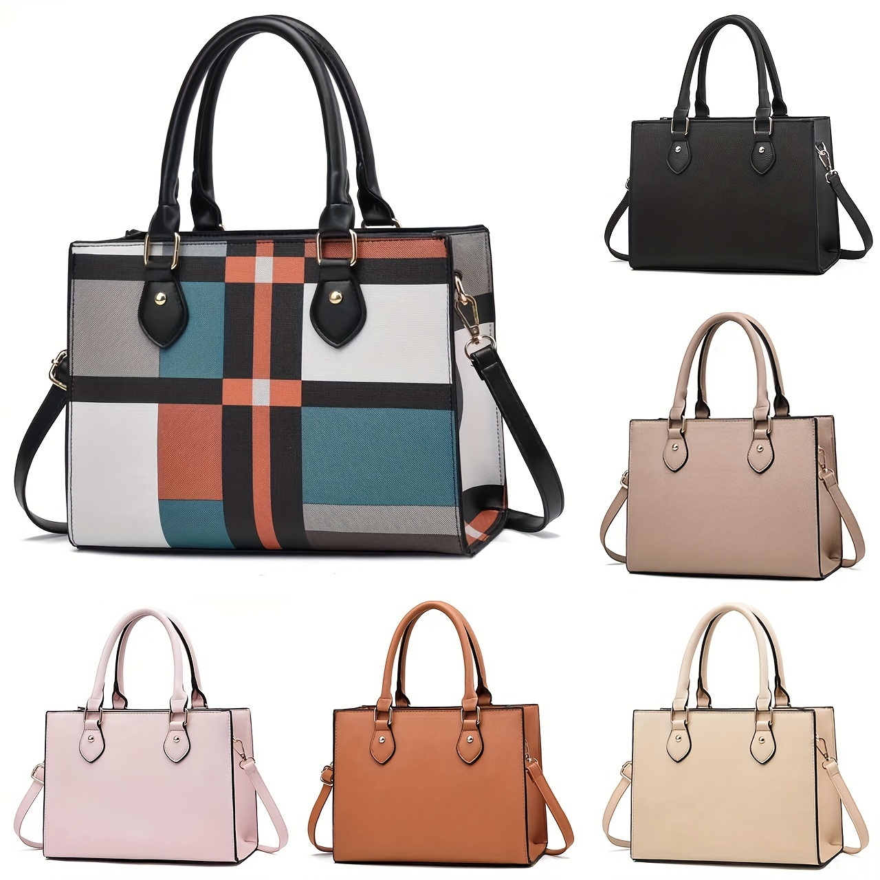 Plaid Print Zipper Tote Bag, Large Capacity Versatile Hanbag, Fashion Zipper  Casual Bag - Temu Austria