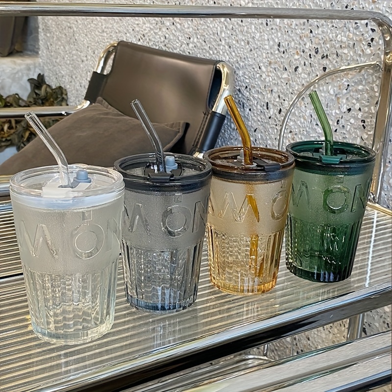 Portable Drinking Glasses Cup With Lids And Straws, Cute Glass Cup