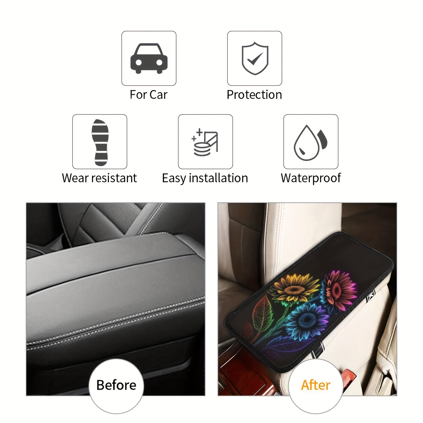 Colorful Sunflower Soft Car Armrest Cover Auto Center - Temu