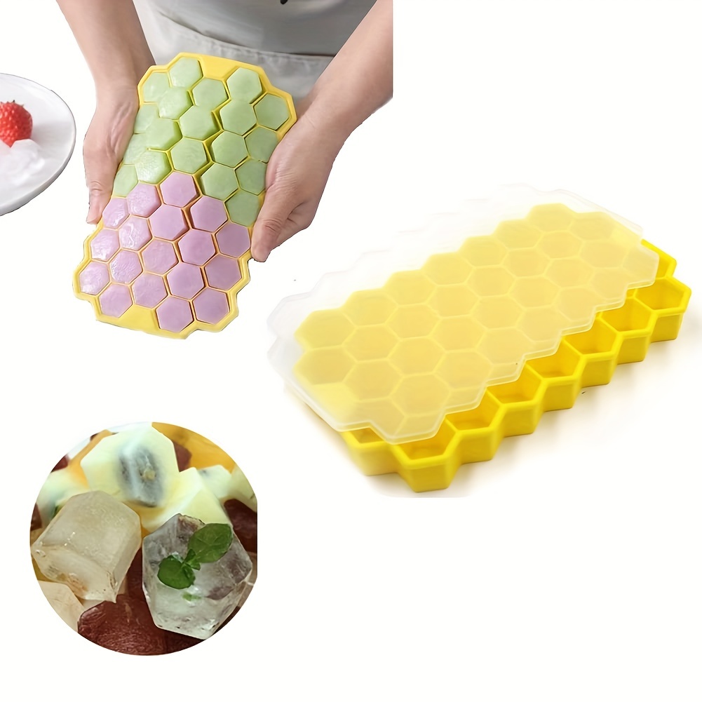 37 Cavidy Honeycomb Flexible Silicone Ice Cube Tray With Lid Stackable Ice  Cube Mold for Cocktail Whiskey Chocolate 