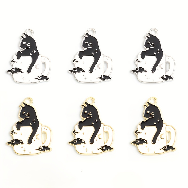 10pcs black white Cat Charm for Jewelry Making Supplies Enamel