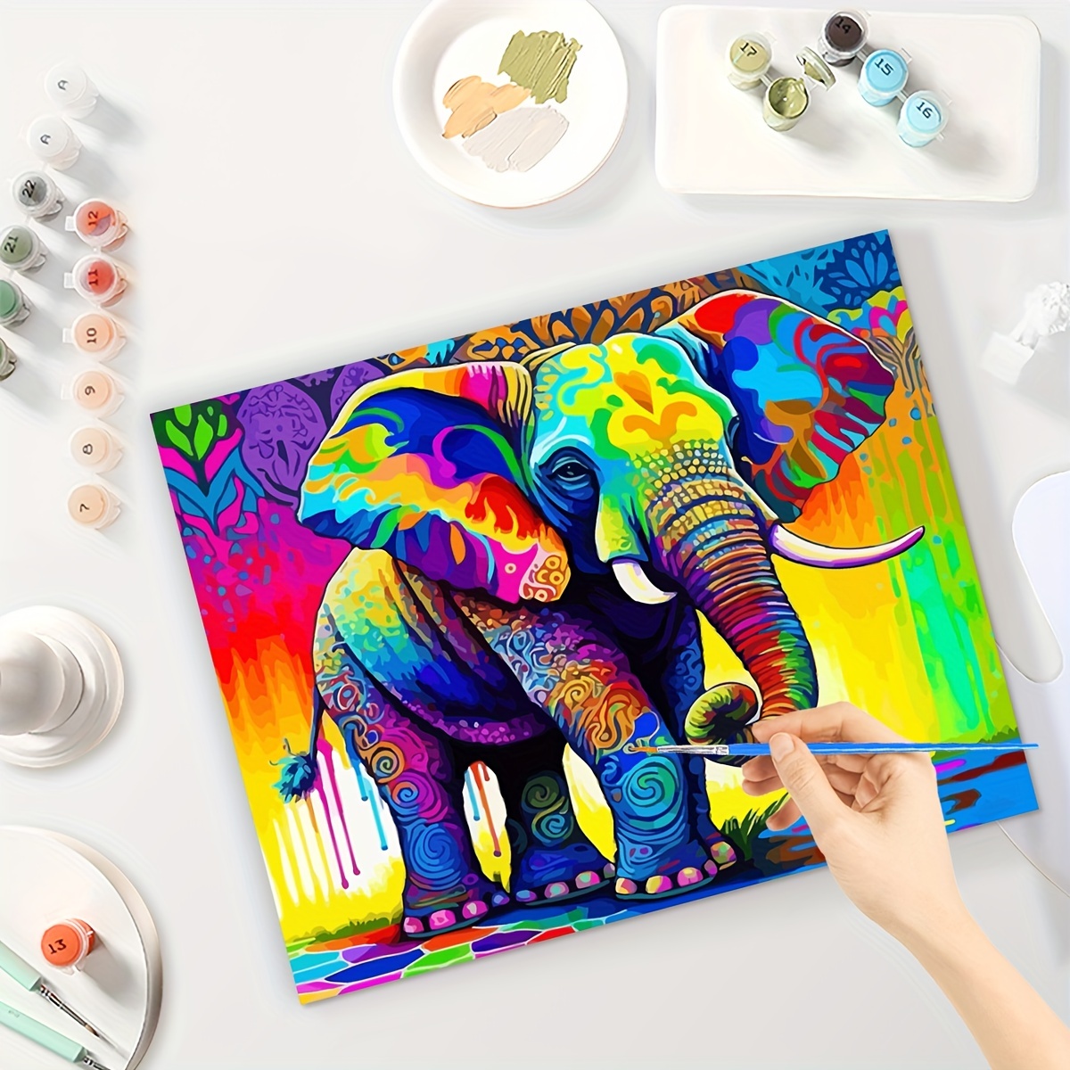 Diy Paint By Numbers Kit For Adults Beginner, Forest Elephant