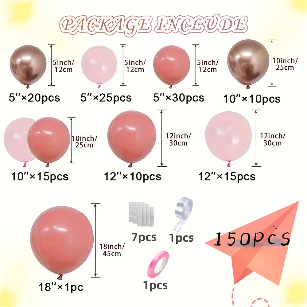 150pcs, Ballon En Latex Métallique Rose Pêche Vintage Et Or Rose Adapté  Pour Les Ballons De