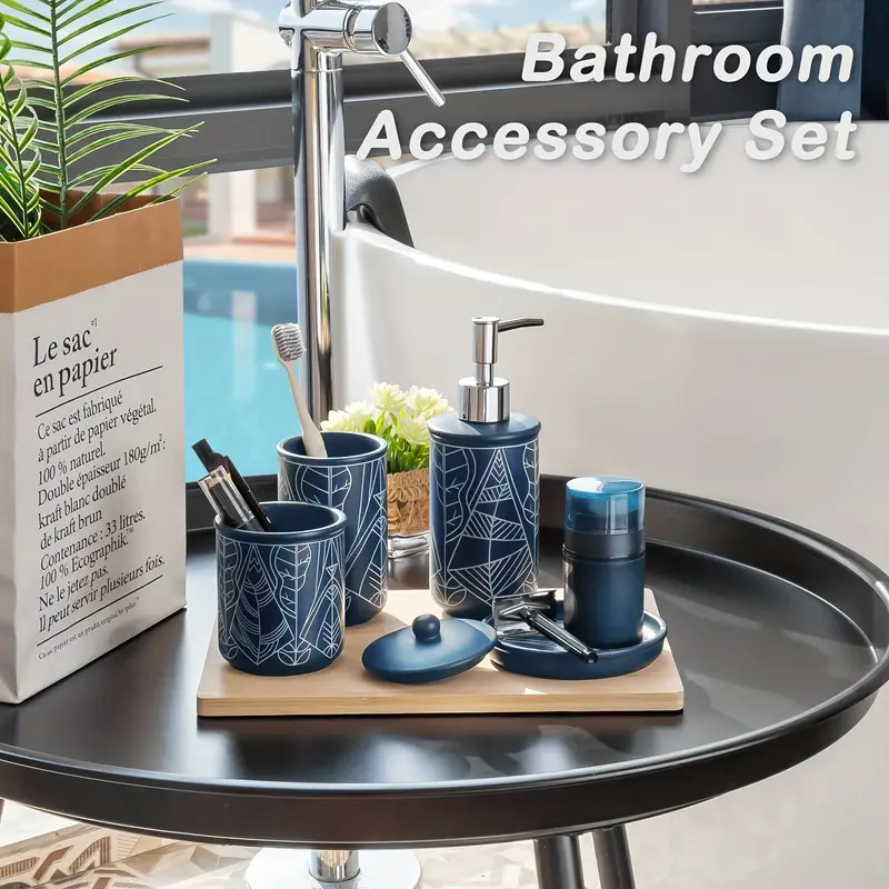 Bathroom Accessory Set, Ceramic Bathroom Decor Set, Soap Dispenser,  Toothbrush Holder, Canister With Lid, Soap Dish, Decorative Printed Bathroom  Accessories - Temu