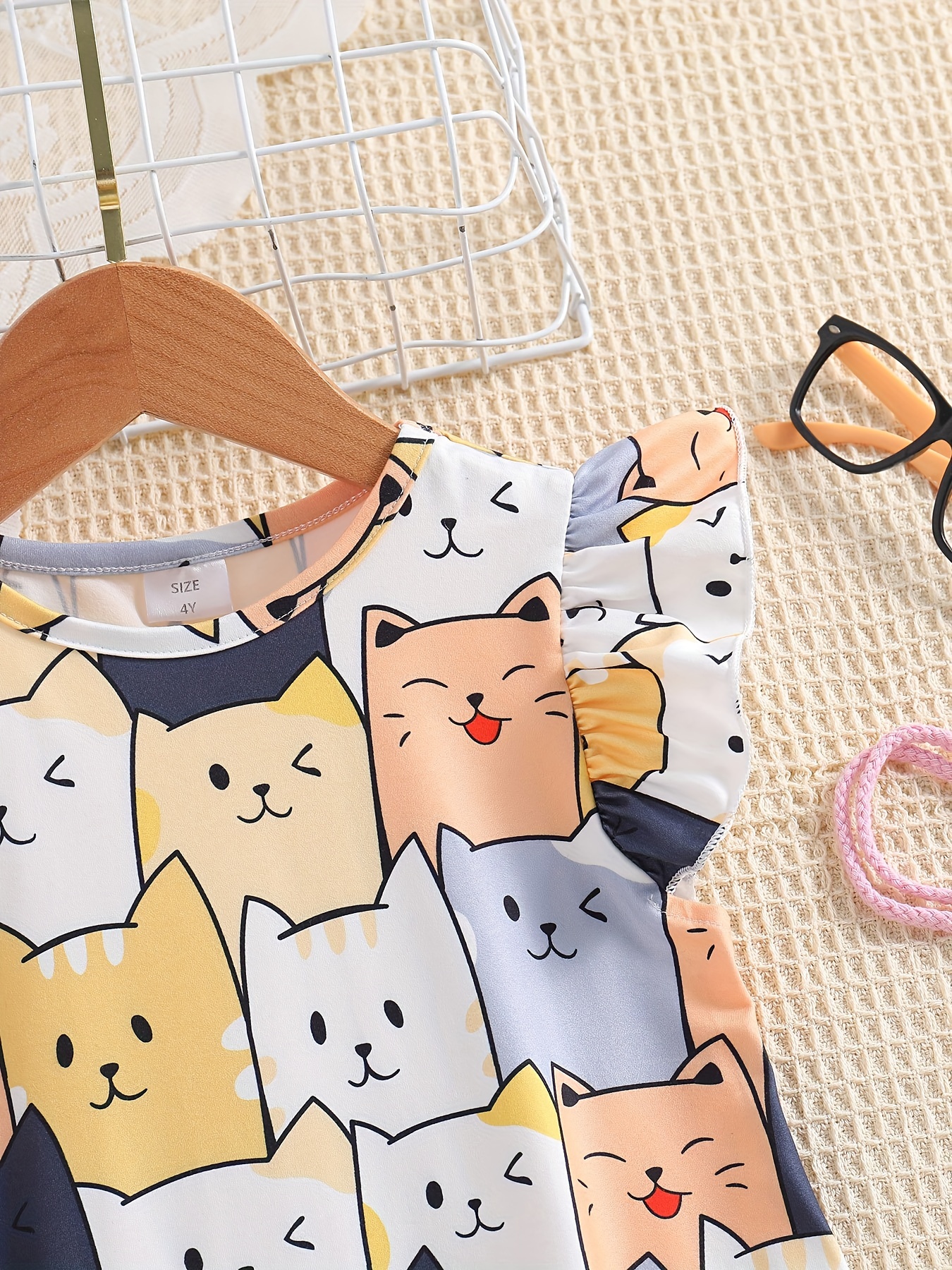 Girls Casual Cute Cartoon Cat Sleeveless Dress - Temu