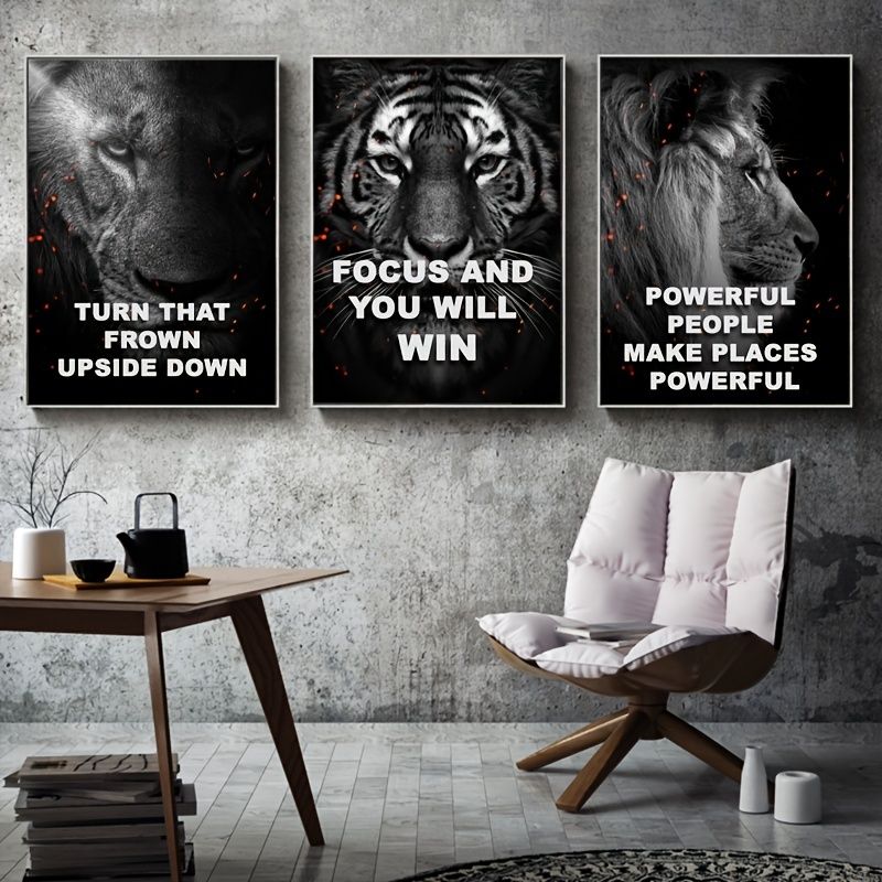 3pcs Set Wild Animals With Motivational Quotes Posters Office Living Room  Wall Paintings Frameless 12x8inch - Home & Kitchen - Temu