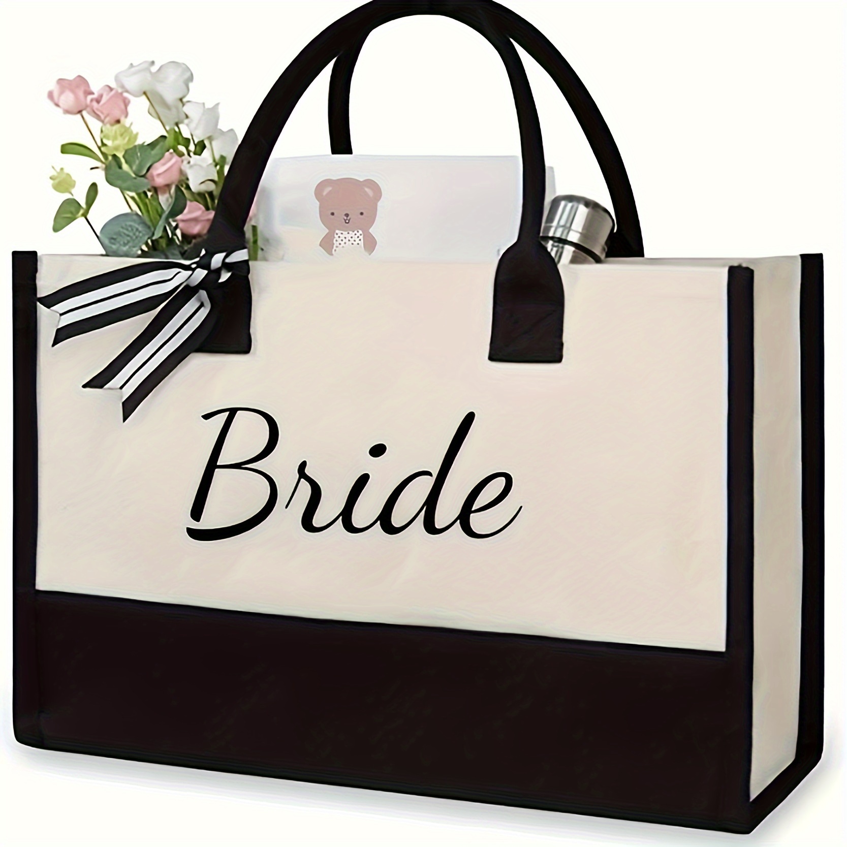 

Simple Bride Print Tote Bag, Large Capacity Gift Bag, Women's Casual Handbag For Work School Shopping Wedding